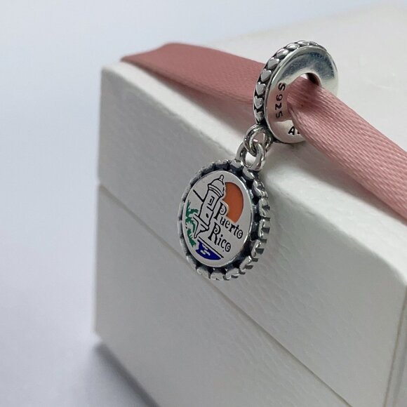 Pandora Puerto Rico Exclusive Charm Beach Sunset Travel Dangle Pendant,S925 ale - Picture 1 of 4